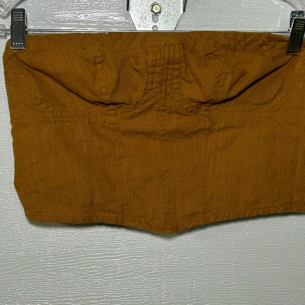 Free People Smocked Bandeau Tube Top Boho Mustard Linen Blend Strapless  S